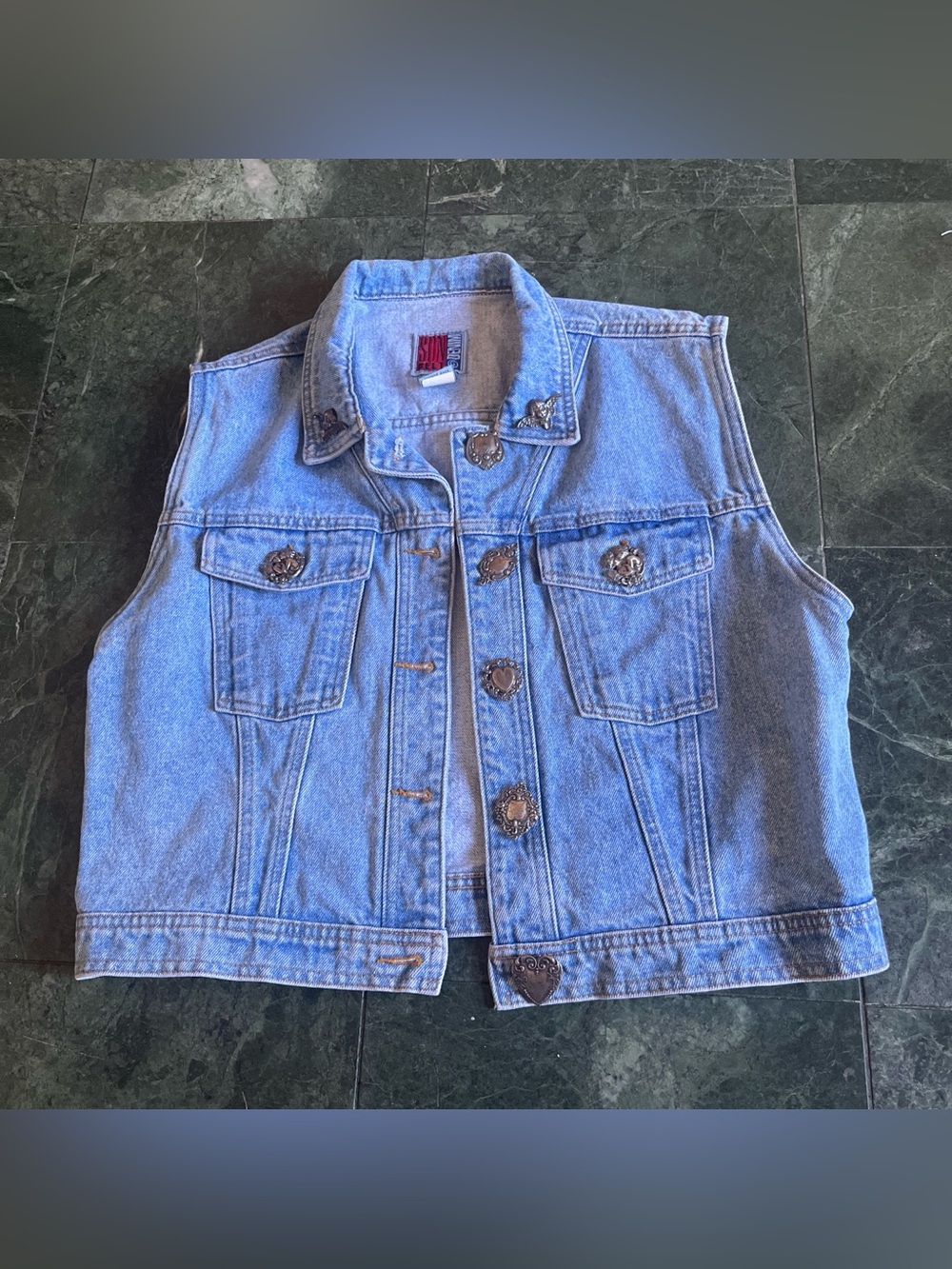 Unique Vintage Light Blue Denim Vest with Decorative Buttons